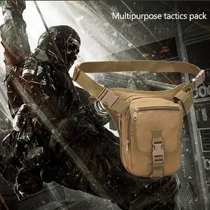 Tactical camouflage drop leg bag in wolf brown with adjustable straps and multi-pocket design