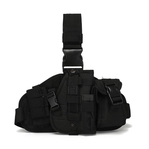 Tactical leg holster in black durable nylon featuring adjustable straps and quick-release buckles