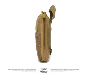 Side view of tan tactical EDC pouch showing mesh pocket and durable nylon material