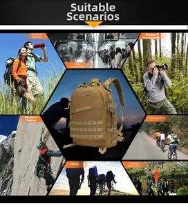 Tactical khaki backpack with MOLLE system for hiking, cycling and urban commuting