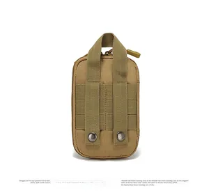 Tactical accessory pouch back view showing MOLLE webbing system and metal snap straps