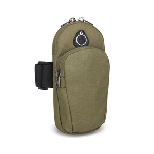 Brassard de sport vert olive avec double fermeture éclair et trou pour écouteurs
