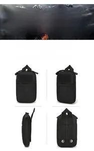 Detailed view of black tactical pouch featuring MOLLE straps and durable nylon mesh pocket