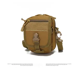 Tactical MOLLE utility pouch in khaki nylon with quick-release buckle and velcro panel