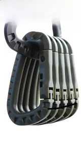 Close-up of durable army green D-ring tactical carabiners with non-slip texture set