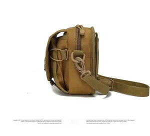 Tactical MOLLE accessory pouch in khaki nylon with side webbing and adjustable strap