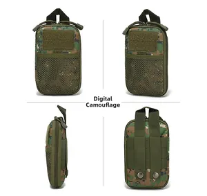 Tactical molle waist bag in jungle digital camouflage with mesh pocket and velcro panel