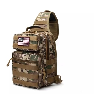 Tactical MultiCam cross body chest bag with MOLLE system and US flag patch detail