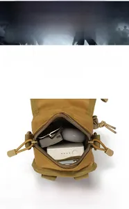 Tactical MOLLE pouch interior showing storage for power bank, sunglasses, and EDC gear