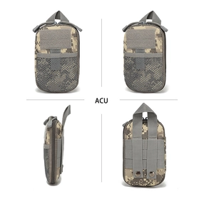 Detailed views of ACU digital camouflage tactical waist bag with MOLLE webbing system