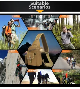 Tactical sling bag shown in outdoor hiking, cycling and daily commuting scenarios