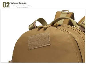 Macro detail of high-density tactical backpack featuring durable Velcro and D-rings