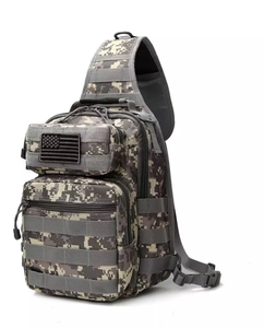 Tactical grey digital camouflage shoulder bag with MOLLE system and USA flag patch