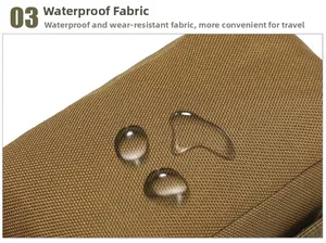 Close-up of waterproof brown tactical fabric with water droplets on the surface