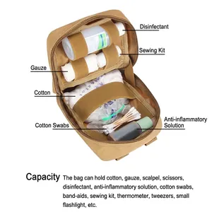 Tactical coyote tan first aid waist bag with internal elastic straps for medical gear