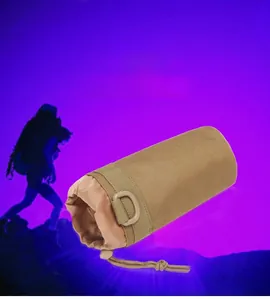 Tactical desert camo water bottle sleeve with drawstring closure and durable D-ring attachment