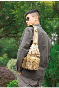Outdoor tactical camouflage chest bag with buckle pocket and side mesh water bottle holder