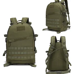 Army green tactical backpack with MOLLE system and ergonomic straps for outdoor hiking