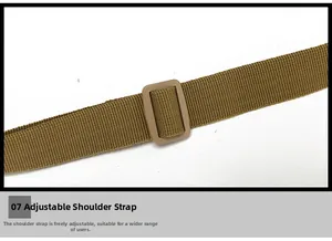 Close-up of adjustable nylon shoulder strap with plastic buckle for tactical water bottle bag