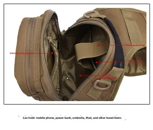Detailed interior view of the tactical chest bag showing MOLLE compartments and storage pockets
