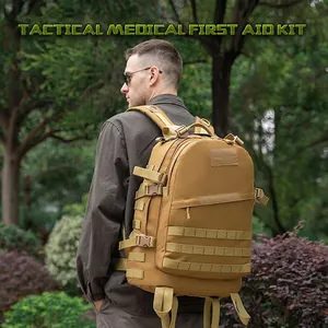 Tactical outdoor backpack in khaki with MOLLE system for hiking and camping activities