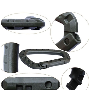 Tactical army green D-ring carabiner with anti-slip texture and spring locking mechanism