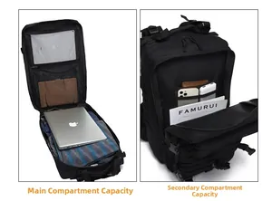 Innenfächer des schwarzen Taktik-Rucksacks mit Laptopfach und Zubehör-Organizer