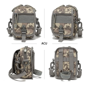 Detailed views of ACU digital camouflage tactical MOLLE pouch with heavy-duty nylon fabric