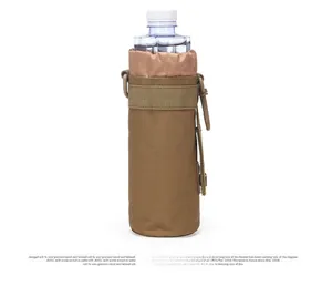 Tactical coyote nylon water bottle sleeve with molle system and drawstring closure