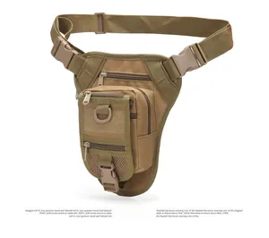 Tactical coyote brown leg bag showing 45-degree angle with multiple zipper pockets