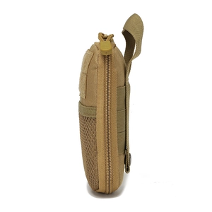 Tactical nylon waist pouch in khaki featuring Molle system and front mesh pocket
