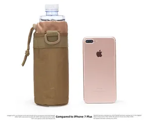 Detailed macro view of the coyote brown tactical nylon water bottle holder and pouch