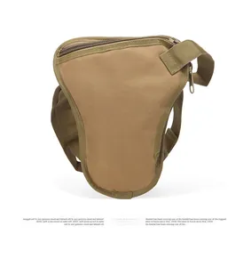 Tactical camo leg bag in khaki with heavy-duty back structure and adjustable strap