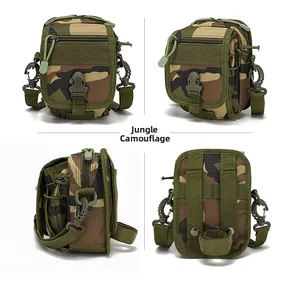 Detail view of Jungle Camouflage MOLLE tactical waist bag with multi-angle perspectives
