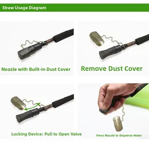 Detailed view of outdoor hydration bladder bite valve with locking system and dust cover