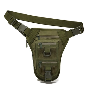 Tactical camouflage drop leg bag with MOLLE system and adjustable straps for hiking