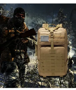 Tactical backpack with MOLLE system and USA flag patch for outdoor hiking and camping