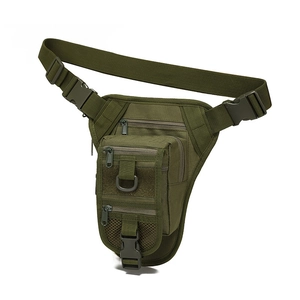 Tactical olive green drop leg bag with multi-pocket storage and adjustable straps
