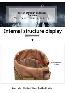 Detail view of khaki tactical water bottle pouch with scratch-resistant inner lining