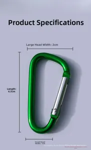 Detailed size parameters of 4.5cm green aluminum D-ring carabiner for outdoor sports