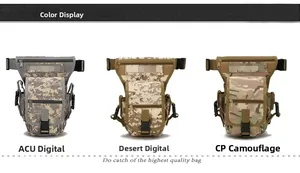 Three tactical waist bags in ACU, Desert, and CP camouflage patterns made of oxford cloth