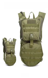 Macro detail of military green tactical backpack featuring MOLLE webbing and durable nylon