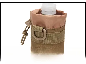 Close-up of tactical nylon bottle sleeve with plastic D-ring buckle and reinforced webbing