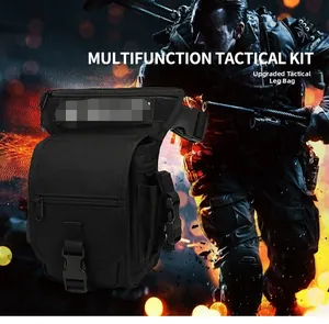 Close-up of waterproof tactical drop leg bag with adjustable straps and molle system