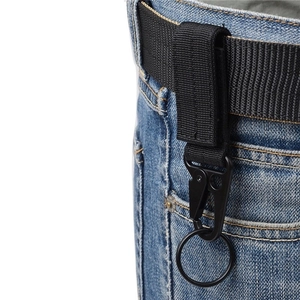 Tactical MOLLE key ring with black nylon velcro belt loop and metal HK style spring hook