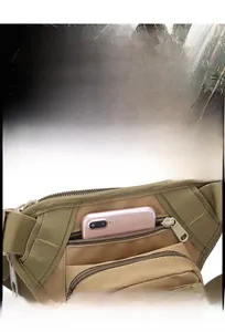 Tactical waist bag showing a convenient top zipper pocket for smartphone storage