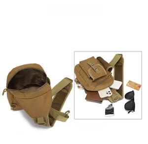 Internal capacity view of tactical outdoor chest bag with phone, wallet, and gear items
