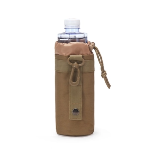 Tactical coyote tan nylon water bottle pouch with MOLLE system and drawstring closure