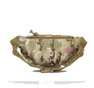 Rear view of tactical camouflage waist bag showing adjustable strap and zipper pocket