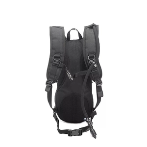 Tactical black hydration backpack with breathable mesh back and drinking tube for hiking